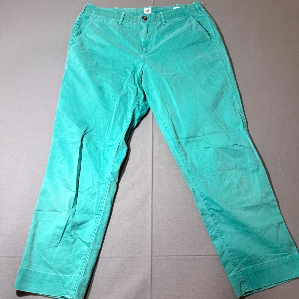 Gap Straight Khaki Pants Womens 12 Turquoise Cotton Stretch Casual High Rise